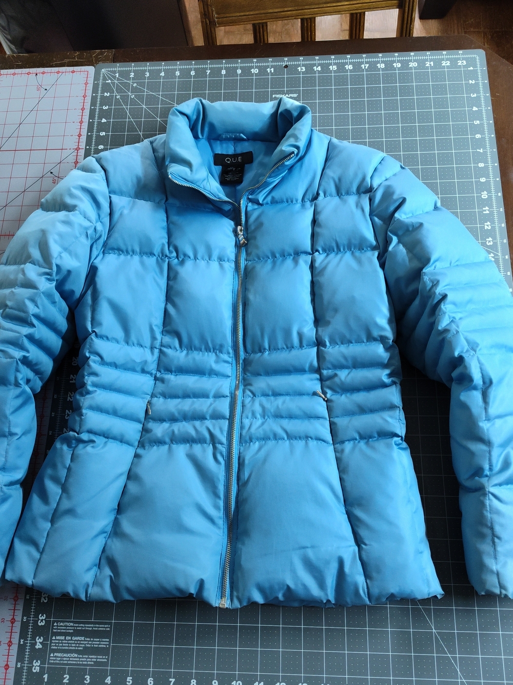 QUE Women's Dusty Blue Down Quilted Puffer Coat size M